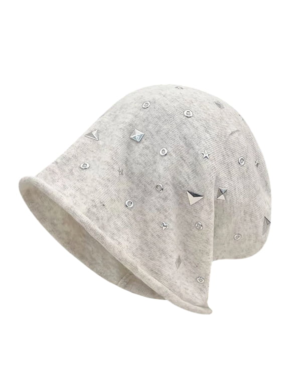 Womens Slouchy Beanie Hat with Studded Star Pattern Soft Knit Skull Cap Retro Casual Warm Winter Pull On Cap