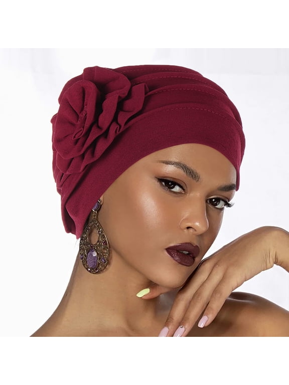 Womens Slouchy Beanie Slip-On Pre-Tied Head Scarves Elastic Hair Wraps Women Headwear Turban Beanie Caps Head Wrap Headscarf for Women Black One Size
