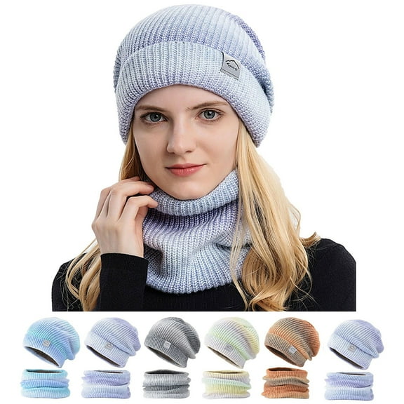Womens Slouchy Beanie and Scarf Set for Girls Warm Knit Winter Ski Hat with Fleece Lined