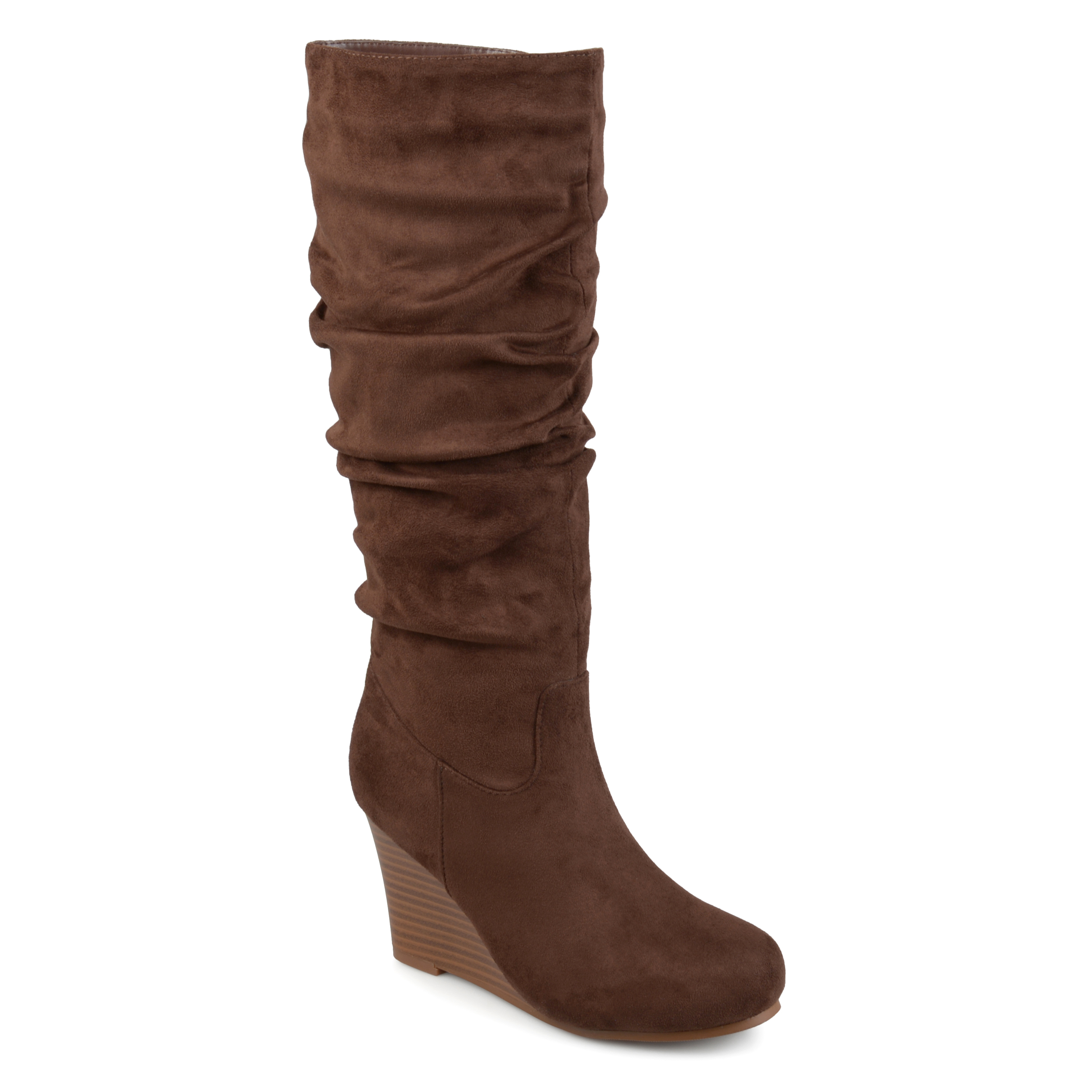 Womens Slouchy Faux Suede Mid-calf Wedge Boots
