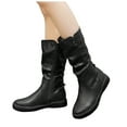 thumbnail image 1 of Womens Slouchy Mid Calf Riding Boots Casual Leather Round Toe Flat Low Heel Winter Fall Knight Boots, 1 of 5