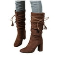thumbnail image 1 of Womens Slouchy Mid Calf boots Fashion Suede Strappy Block High Heel Knee High Boots Casual Pointed Toe Dress Long Booties Coffee 6.5, 1 of 5