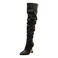 thumbnail image 1 of Womens Slouchy Over the Knee High Boots Trendy Leather Pointed Toe Wine Bottle Heeled Pull on Thigh High Long Boots Black, 1 of 8