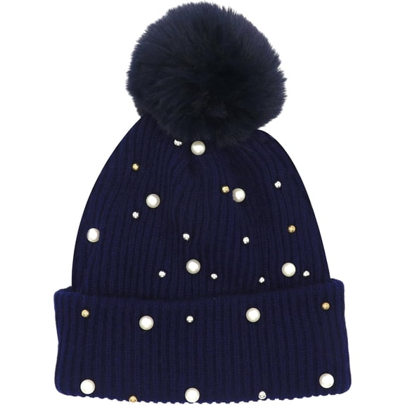 Womens Slouchy Winter Beanie Hat with Fur Ball Pompom Beanie Pearl Beads Fall Hat Warm Thick Knit Skull Ski Cap