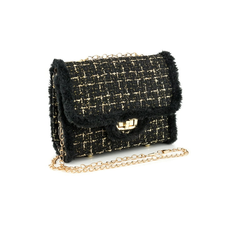 Black Faux Fur CC Mini Single Flap Bag Aged Gold Hardware, 2022, Handbags  & Accessories, 2022