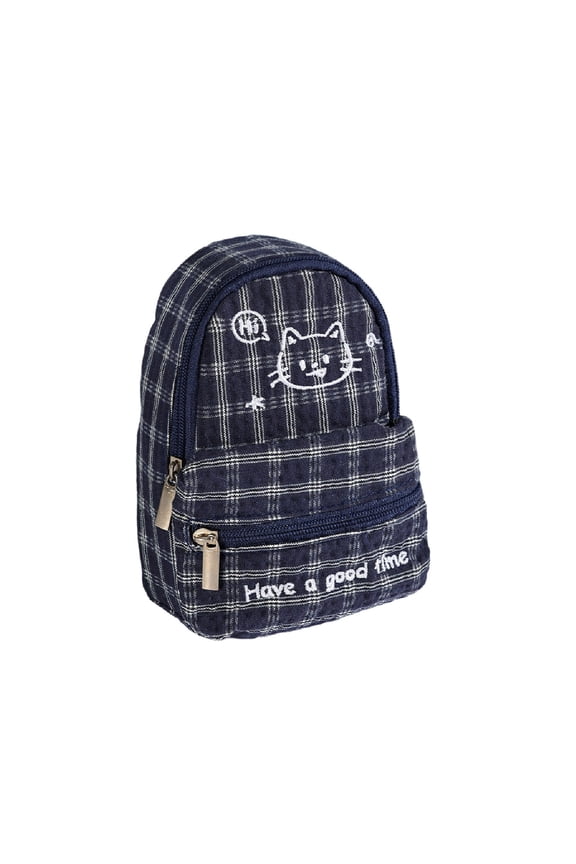 Womens Small Cute Trendy Plaid Preppy Backpack, Y2k Aesthetic Kawaii Cat Checkered Daypack Laptop Bag for Men Women Navy