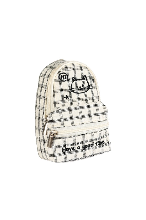 Womens Small Cute Trendy Plaid Preppy Backpack, Y2k Aesthetic Kawaii Cat Checkered Daypack Laptop Bag for Men Women White