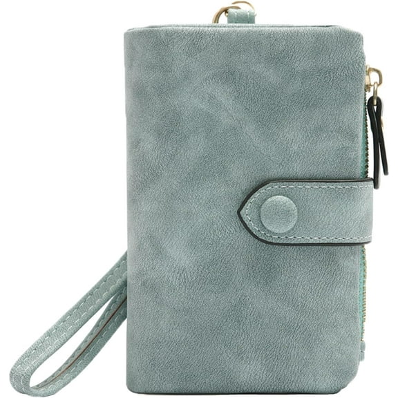 Womens Small Leather Wallet, RFID Bifold Ladies Wristlet with Card Slots id Window Zipper Coin Purse