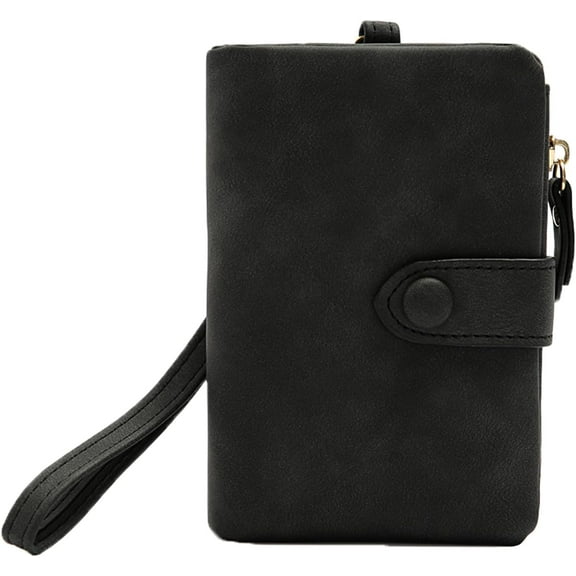 Womens Small Leather Wallet, RFID Bifold Ladies Wristlet with Card Slots id Window Zipper Coin Purse