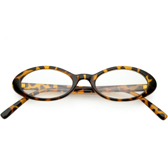 Womens Small Oval Glasses Slim Arms Clear Lens 48mm (Tortoise / Clear)