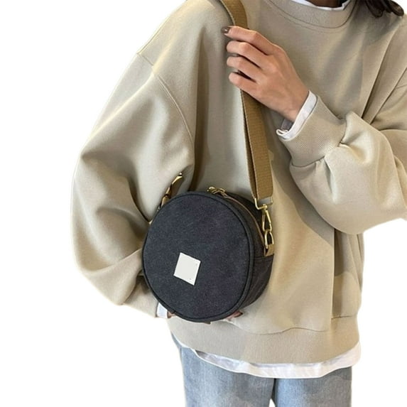 Womens Small Round Bag Korean Style Casual Crossbody Bag Wide Strap Shoulder Bag