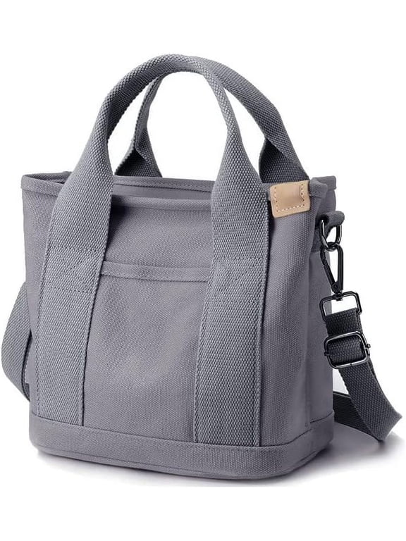Womens Small Tote Bag with Zipper, Canvas Multi-Pocket Crossbody Bag Shoulder Bag Satchel Bag