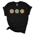 thumbnail image 1 of Womens Smiling Happy Face Flowers Unisex Fit Short Sleeve T-shirt Graphic Tee-Black-small, 1 of 4
