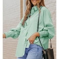 thumbnail image 1 of Womens Smocked Cuffed Striped Boyfriend Shirt Casual Collar Long Sleeve Oversized Button Down Blouse Tops with Pocket Shirred, 1 of 7