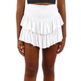 thumbnail image 1 of Womens Smocked High Waist A-Line Mini Skirt Double Layer Tiered Ruffle Hem Solid Color Flared Short Skirt with Shorts, 1 of 20
