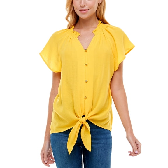 Womens Smocked Neck Tie Front Blouse Freesia S