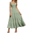 thumbnail image 1 of Womens Smocked Sleeveless Tiered Long Dresses, 1 of 11