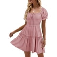 thumbnail image 1 of Womens Smocked Square Neck Boho Floral Short Sleeve Ruffle Beach Summer Mini Dress, 1 of 6