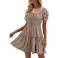 thumbnail image 1 of Womens Smocked Square Neck Boho Floral Short Sleeve Ruffle Beach Summer Mini Dress, 1 of 6