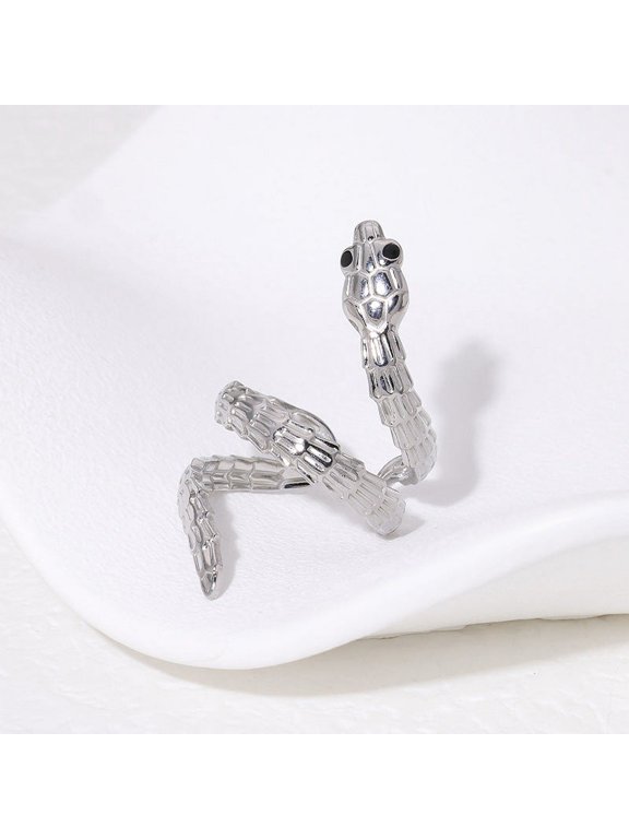 Womens Snake Ring Adjustable Open Mouth Stainless Steel Animal Zodiac Ring Electroplated Finish European and American Fashion Jewelry