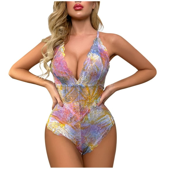 Womens Snap Crotch Lingerie Lace Teddy One Piece Babydoll Mini Bodysuit Valentines day gifts