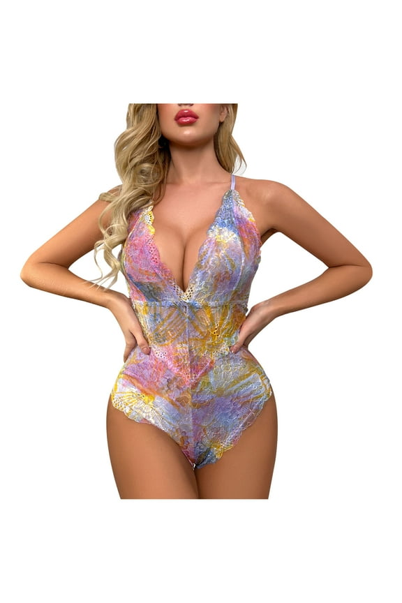 Womens Snap Crotch Lingerie Lace Teddy One Piece Babydoll Mini Bodysuit Valentines day gifts