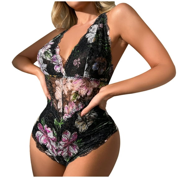Womens Snap Crotch Lingerie Lace Teddy One Piece Babydoll Sexy Mini Bodysuit Valentines day gifts