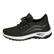 Womens Sneakers Antislip Slip on Woven Mesh Nursing Shoes Casual Lace up Lightweight Tennis Walking Shoes Black Size 8