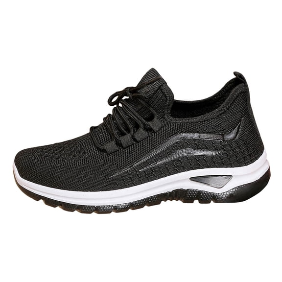 Womens Sneakers Antislip Slip on Woven Mesh Nursing Shoes Casual Lace up Lightweight Tennis Walking Shoes Black Size 8