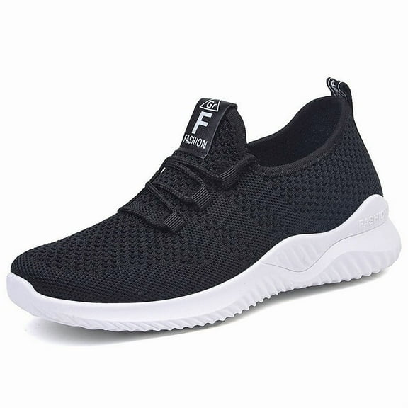 Womens Sneakers Breathable Mesh lightweight Lace-up Woman Running Athletic Tennis Walking Shoes Black Size 6.5