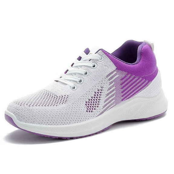 Womens Sneakers Breathable Mesh lightweight Lace-up Woman Running Athletic Tennis Walking Shoes Purple Size 6.5