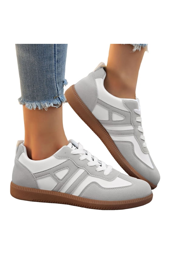 Womens Sneakers Classic Retro Color Block Nonslip Trainers Skate Shoes Casual Lace up Comfortable Walking Shoes Gray Size 9