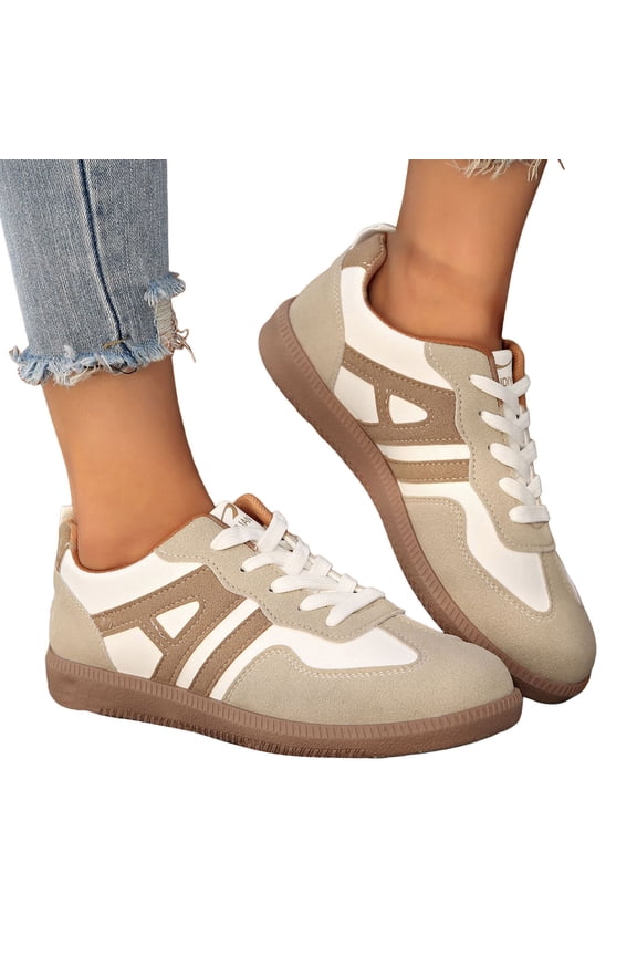 Womens Sneakers Classic Retro Color Block Nonslip Trainers Skate Shoes Casual Lace up Comfortable Walking Shoes Khaki Size 6
