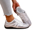 thumbnail image 1 of Womens Sneakers Color Block Leather Lace up Tennis Skate Shoes Classic Antislip Soft Sole Trainers Athletic Shoes Silver Size 8.5, 1 of 8