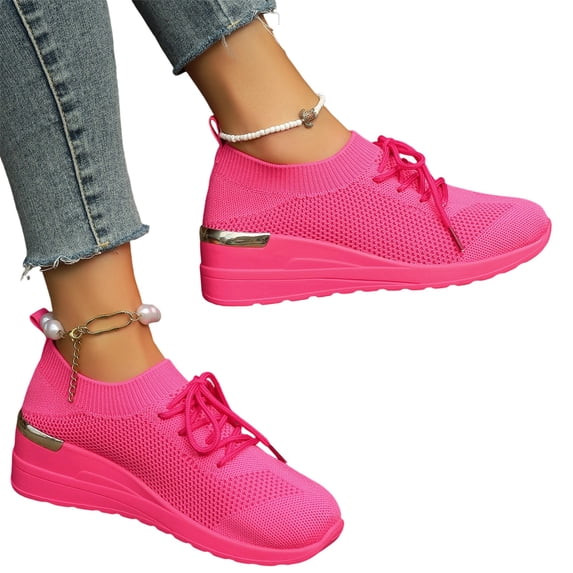 Womens Sneakers Comfortable Fashion Shoes, Lightweight Anti Slip Casual Tennis Walking Shoes for Gym Travel Work,Hot Pink Size 41