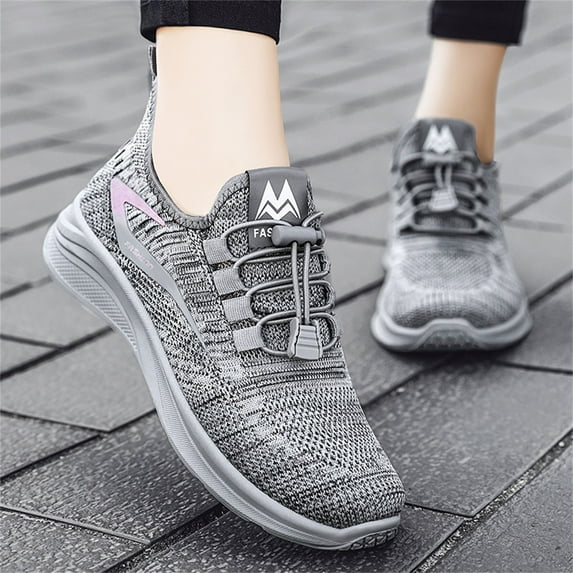 Womens Sneakers Fashion Summer Autumn Flat Lightweight Mesh Breathable Elastic (Grey 7.5)