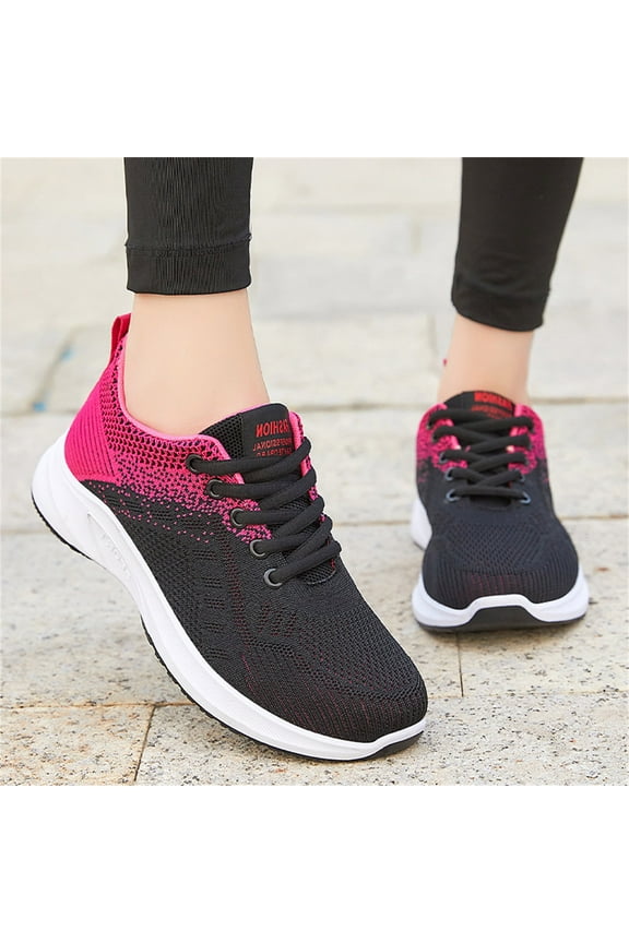 Womens Sneakers Flat Bottom Lightweight Comfortable Mesh Breathable Lace up Colorblock Casual Shoes (Black 8)