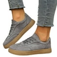 thumbnail image 1 of Womens Sneakers Solid Color Suede Casual Lace up Walking Shoes Fashion Low Top Tennis Shoes Comfy Outdoor Flat Shoes Gray Size 6.5, 1 of 6