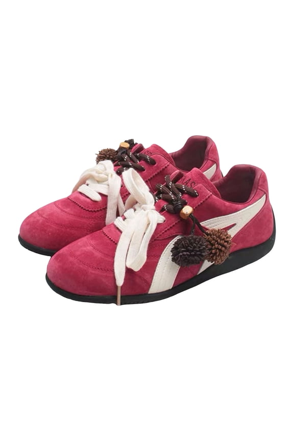 Womens Sneakers Trendy Cross Training Athletic Shoes Casual Round Toe Suede Lace up Walking Shoes with Pendant Wine Size 8.5