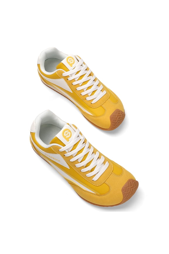 Gexuson Retro Fashion Wide Width Sneakers Classic Casual Walking Shoes Non Slip Gym Shoes for Women 8 Wide, Yellow
