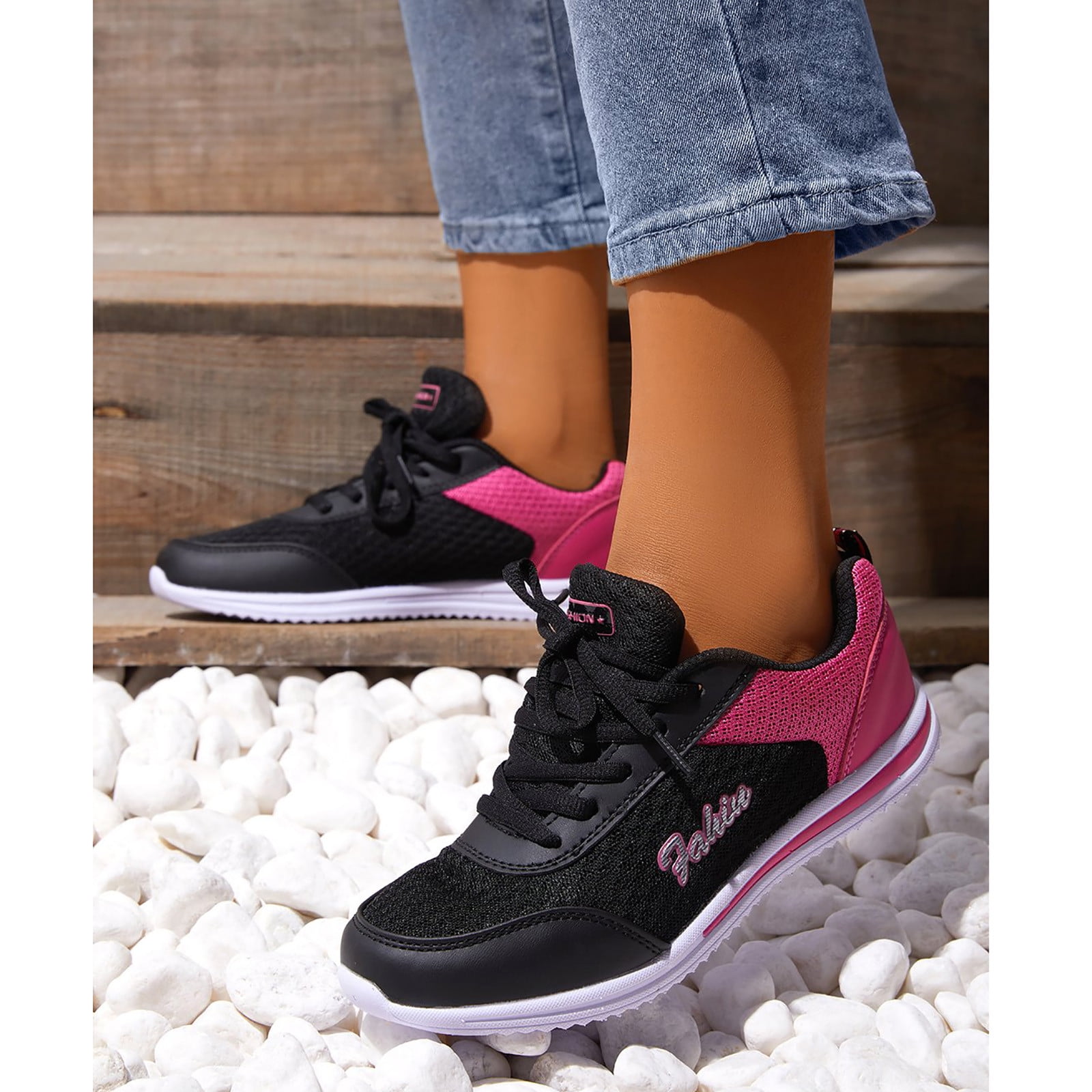 Womens Sneakers for Women's Fashion Casual Mesh Breathable Anti Slip Shoes (Black 8)