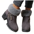 thumbnail image 1 of Womens Snow Boots Casual Warm Plush Suede Furry Lined Zip up Dress Winter Short Booties Lug Sole Chunky Mid Heel Ankle Boots Gray Size 8, 1 of 5