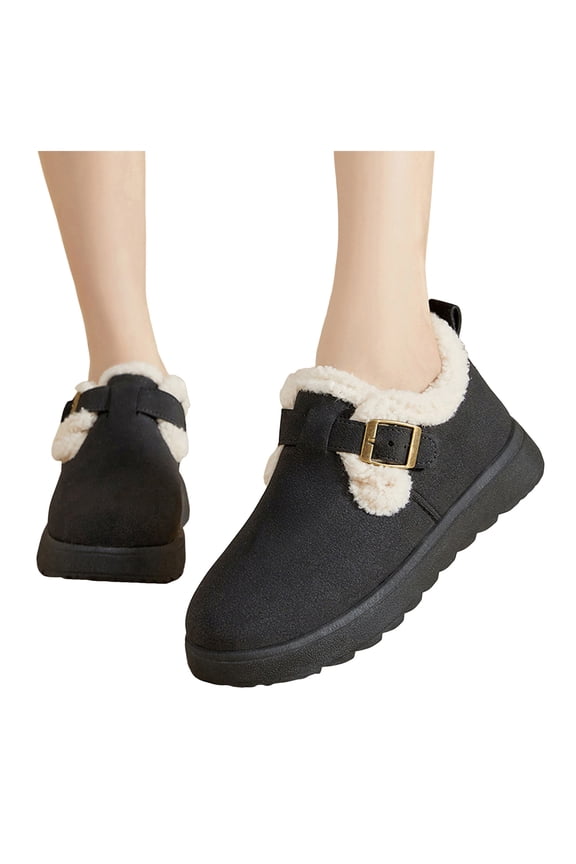 Womens Snow Boots Fashion Comfortable Fleece Lined Warm Winter Platform Clogs Slip on Ankle Booties House Shoes