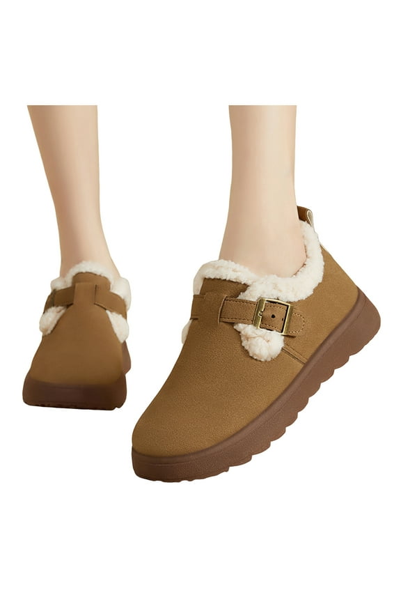 Womens Snow Boots Fashion Comfortable Fleece Lined Warm Winter Platform Clogs Slip on Ankle Booties House Shoes