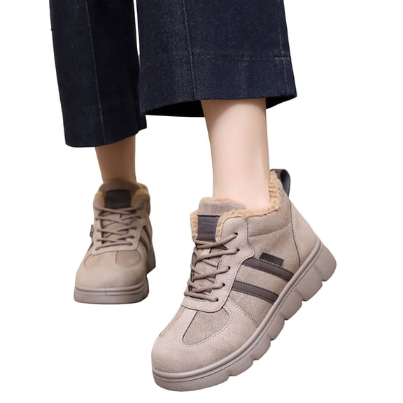 Womens Snow Boots Fashion Splice Leather Lace up Winter Ankle Booties Fuzzy Lined Platform Sneakers Walking Shoes Coffee Size 7