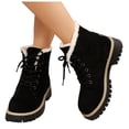 thumbnail image 1 of Womens Snow Boots Furry Lined Suede Round Toe Lace up Lug Sole Ankle Booties Winter Warm Casual Low Heel Short Boots Black Size 9.5, 1 of 6