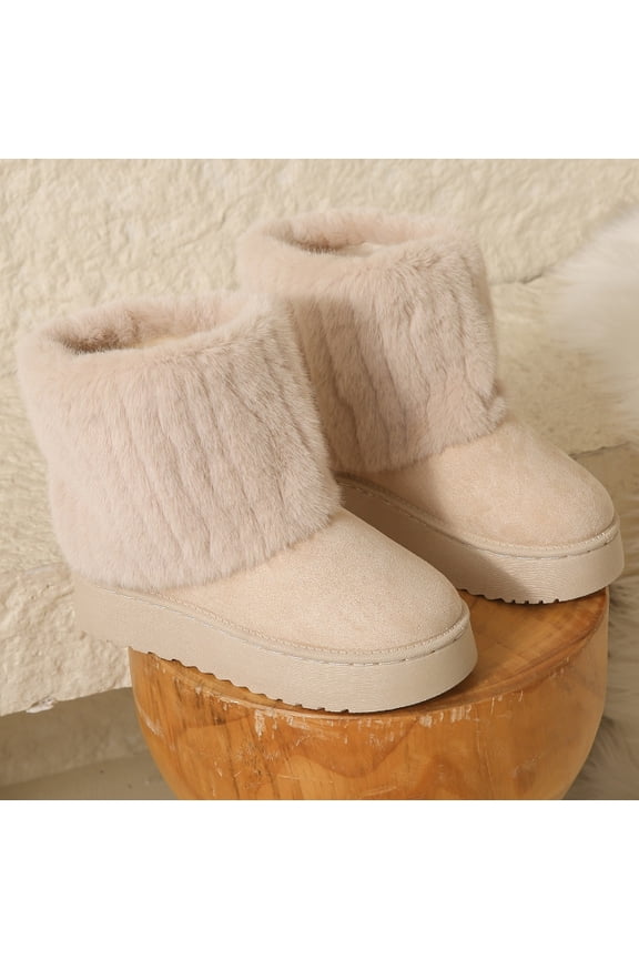 Womens Snow Boots Leather Mini Boots Anti-Slip Outdoor Winter Ankle Booties Water Resistant Warm Faux Fur Lining