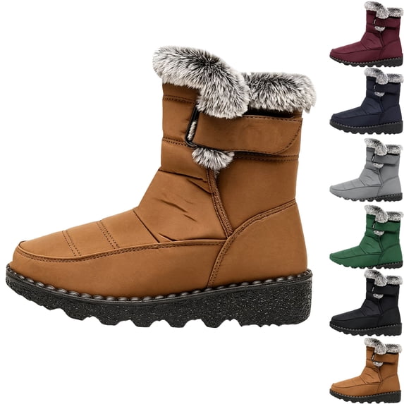 Womens Snow Boots Mid Calf Faux Fur Lined Insulated Shoes Non Slip Water Resistant Cozy Winter Flat Boots