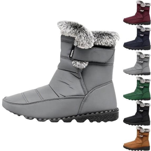 Womens Snow Boots Mid Calf Faux Fur Lined Insulated Shoes Non Slip Water Resistant Cozy Winter Flat Boots