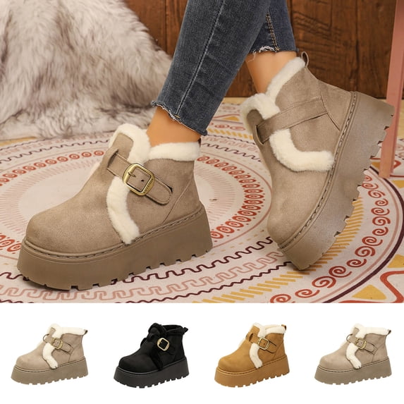 Womens Snow Boots Non-Slip Thick Sole Fleece-Lined Ankle Flatform Shoes Winter Women Casual Comfortable Versatile Indoor Outdoor Snow Boots